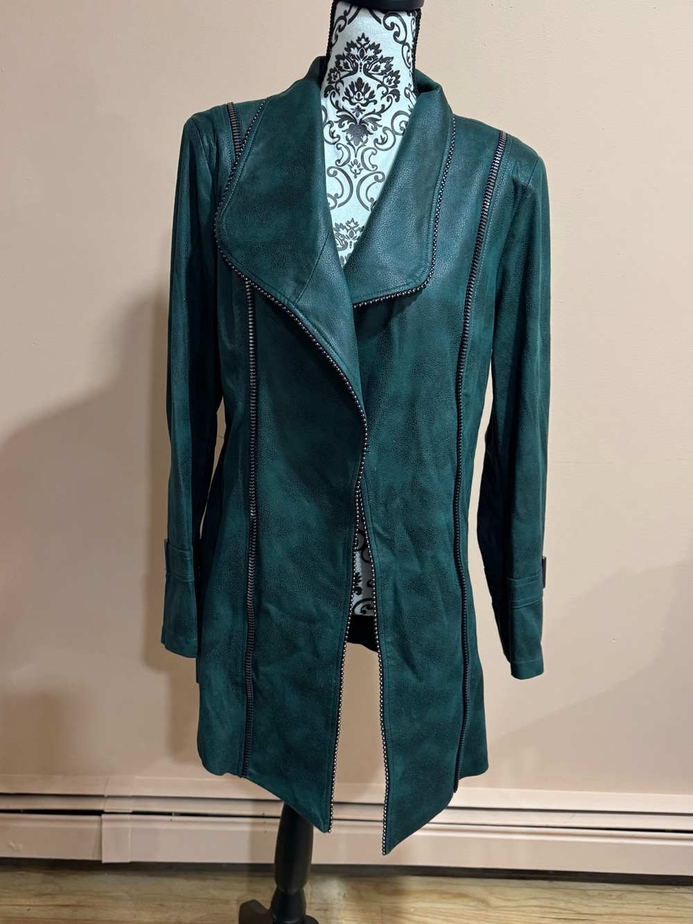 Talk of the Walk Deep Teal Faux-Leather Long Jacket